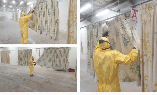 Curtain spraying fireproofing
